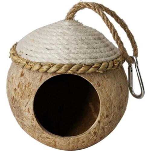 Pet Parrot Hamster Coconut Shell House Nest Hanging Swing Hammock Chew Toy Pet Parrot Birds Squirrel House Cage Toy