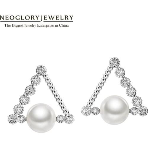 Neoglory Austria Rhinestone Simulated Pearl Shining Triangle Charms Stud Earrings for Women Girl 2020 New Gift