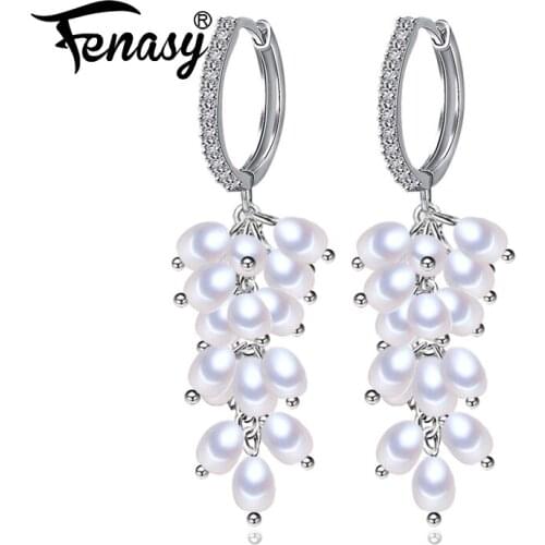 FENASY Hoop Earrings Fine Jewelry 925 Sterling Silver Freshwater Pearl Earrings For Women Circular Trendy PEARL Jewelry