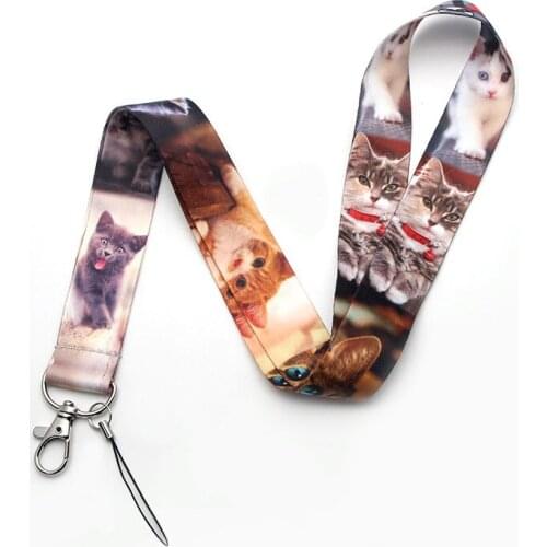 V173 Cute Cat Neck Strap Lanyard for keys ID Card Gym Cellphone Straps USB Badge holder DIY Neck Strap Hang Rope Lariat Lanyards