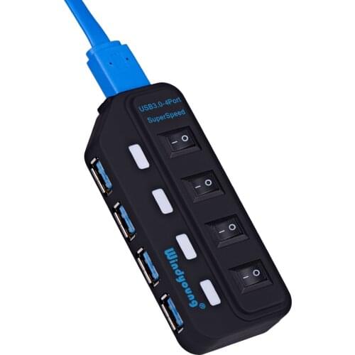 4-Port USB Hub 3.0 High Speed 5Gbps USB 3.0 Hub with Switch LED Multi USB Splitter for Laptop PC US/EU Power Adapter Optional