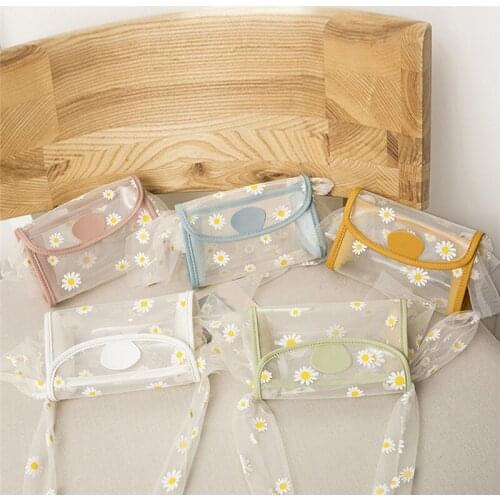 Daisies Embroidery Handbag Women Mini Lace Flower Pouch Totes Girls PVC Jelly Shoulder Bag Daisy Transparent Bucket Bags Elegant