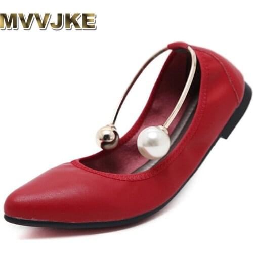 MVVJKEluxury pearl foot loop flat shoes woman pointed toe soft bottom foldable flats Korean design solid moccasins women casual