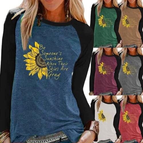 Women Clothing Fashion Printing Graphic Round Neck Pullover Top Autumn Loose T-shirt Plus Size Long Sleeve Tops & Tees