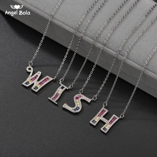 Women Accessories Party Jwelry Gifts Classic Rainbow Letter Necklace Charm Multicolor CZ Zircon Crystal Necklace