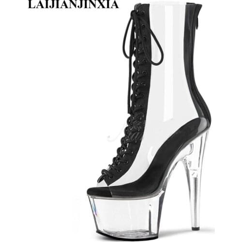 LAIJIANJINXIA New 2021 Fashion Boots 17 cm High Heels Womens Boots Sexy Ankle Boots Party Model Catwalk Pole Dancing Shoes