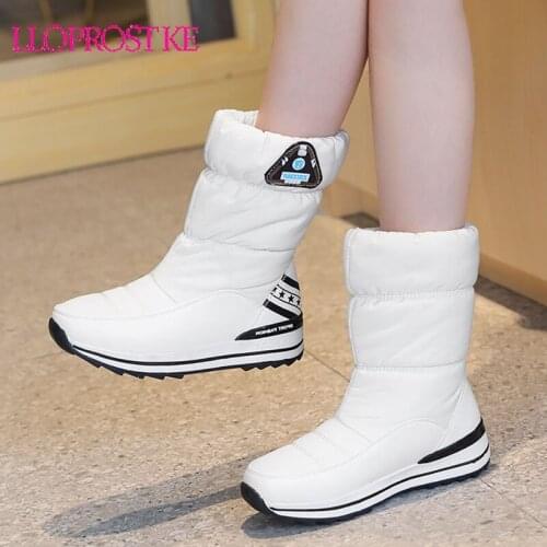 Lloprost ke Plus size 31-43 Snow boots womens shoes platform waterproof winter boots female white warm cotton shoes ankle boots