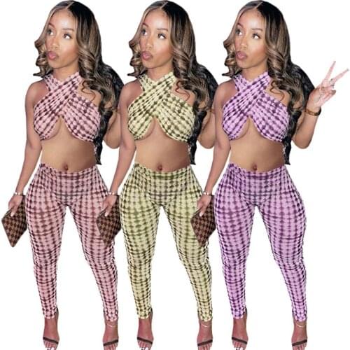 Leopard Print Halter Chest Wrap Backless Sexy Crop Top and Pencil Pants Two Piece Sets Women Outfits 2021 Summer Suits