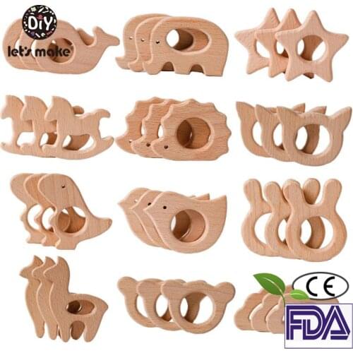 Lets Make 1PC Baby Teether Animal Wood Rings Unicorn Camera Hedgehog Food Grade Wooden Teether Nursing Pendant Teething Toys