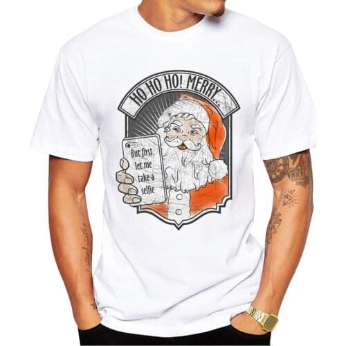 2018 Mens Christmas T-shirt Fashion Santa Selfie Retro Printed Men T Shirts Short Sleeve Funny Tops