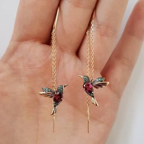 2020 Style Elegant Birdie Ear Stud Earrings Rhinestone Dangle Long Tassels Earring For Women Hoop Alloy Earrings Wedding Jewelry