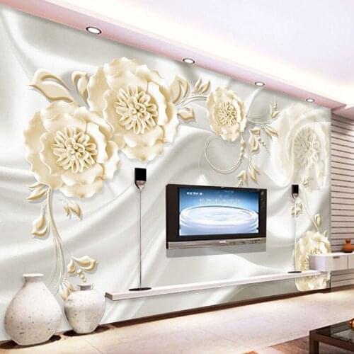 Custom 3D Mural Wallpaper 3d White Embossed Flower Modern Art Wall Painting Living Room Bedroom Home Decor Wall Paper Roll Mural