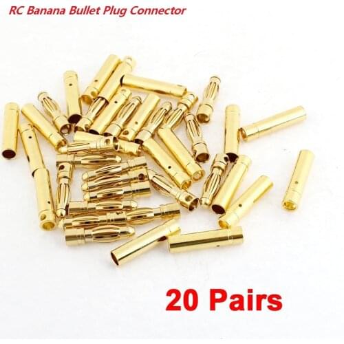 40pcs/lot 2.0mm 3.0mm 3.5mm 4.0mm 5.5mm 6.0mm 8.0MM Gold Bullet Banana Connector plug for ESC Lipo RC battery Plugs (20 pair)