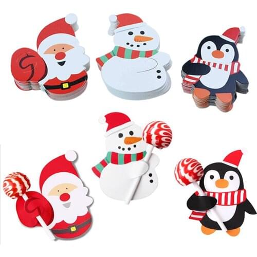 50pcs Lovely Santa Claus Snowman Lollipop Christmas Paper Card Candy DIY Xmas Birthday Party Decoration Candy Package