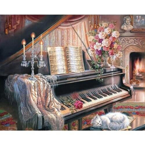 5D DIY Full Square Diamond Painting Piano Embroidery Cross Stitch Rhinestone Mosaic Home Decoration Living Room Wall Sticker