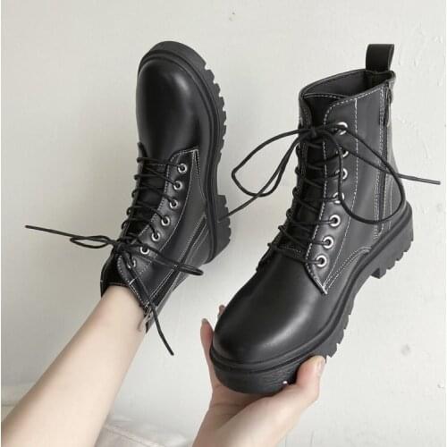 Botas Women Motorcycle Ankle Boots Wedges Female Lace Up Platforms Spring Black Leather Oxford Shoes Woman Vogue Botas Mujer