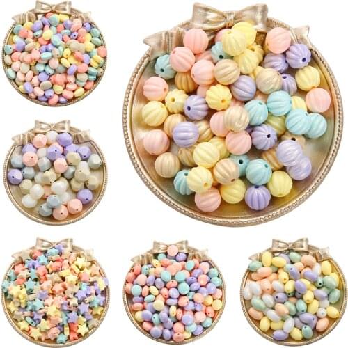25-140pcs Ice Cream Colour Multi-shaped Beads Acrylic Loose Beads Big Holes:1-1.5mm DIY Kids Jewelry Making Accessories