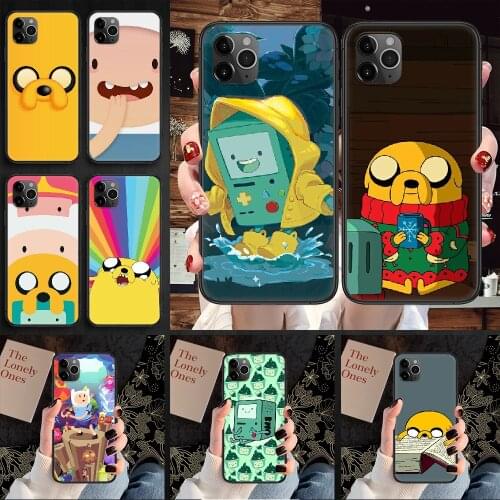 Cute Cartoon Adventure Time Phone Case Cover Hull For iphone 5 5s se 2 6 6s 7 8 12 mini plus X XS XR 11 PRO MAX black luxury