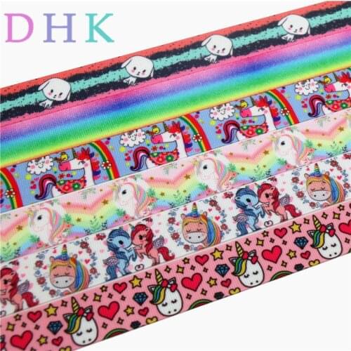 DHK 7/8'' Free shipping dog unicorn gradient color printed grosgrain ribbon Accessory hairbow headwear DIY decoration 22mm S761