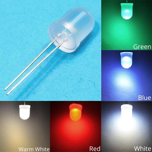 50pcs White Red Green Blue Yellow Min 10mm Diode Lamp Ultra Bright Diffused 5-6V 8000MCD 1.9~3.4V Emitting diodes LED Bulb Light