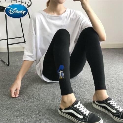 Girl cartoon Donald Duck embroidered leggings womens outer wear cotton high-waist slim-fit nine-point pants Harajuku style