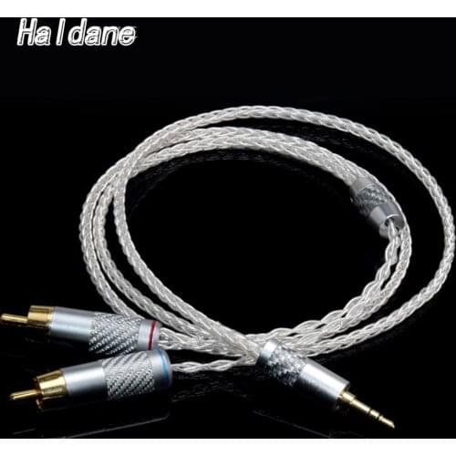 Haldane HIFI 3.5mm Stereo to 2 RCA Male Audio Adapter Cable 8-cores 7N OCC Copper Silver plated Audio Cable