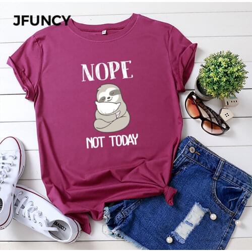 JFUNCY 100% Cotton Women Tshirts Oversize Short Sleeve T-shirt Summer Loose Tee Shirt New Cartoon Print Woman Tops