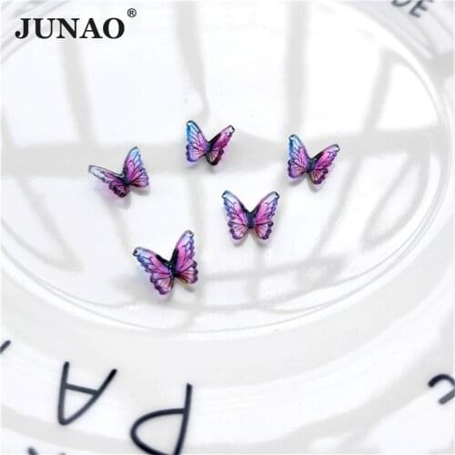 JUNAO 10pcs 8*10mm Blue Purple Color Butterfly Nail Rhinestones 3D Nail Art Decorations Luxury Nails Stones for Jewelry Manicure