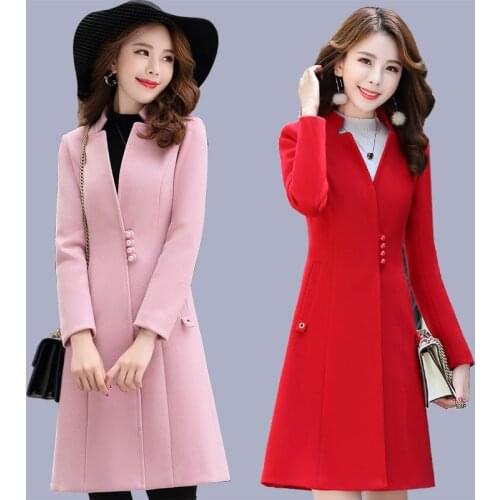 Korean Slim Woolen Coat Women Spring Autumn New Temperament Wool Outwear Coat Long Warm Wool Jacket Female Woolen Overcoat M-3XL