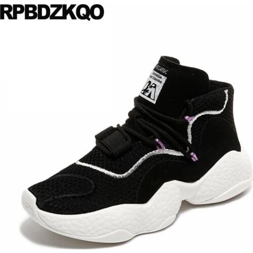 Women White Sneakers Trainers Retro Lace Up Cheap Shoes China Muffin Creepers Platform Elevator Footwear Thick Sole Black Mesh