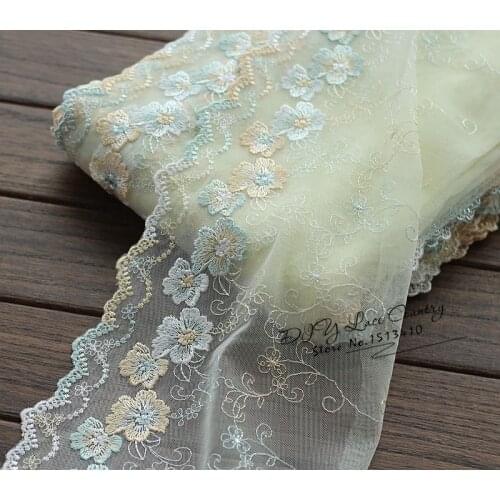2yards/lot 21cm wide Embroidered Floral Tulle Lace Trim~Yellow Goose~ lovely
