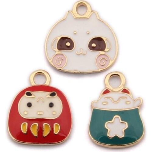 Mini Order Kawaii Enamel Metal Charms Cute Animal Cat Doll Oil Drop Zinc Alloy Jewelry Charms Fit Necklace Earring Bracelets DIY
