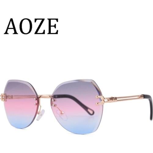 Designer fashion brand luxury women sunglasses polygon rimless gradient lens high quality ladies 18064