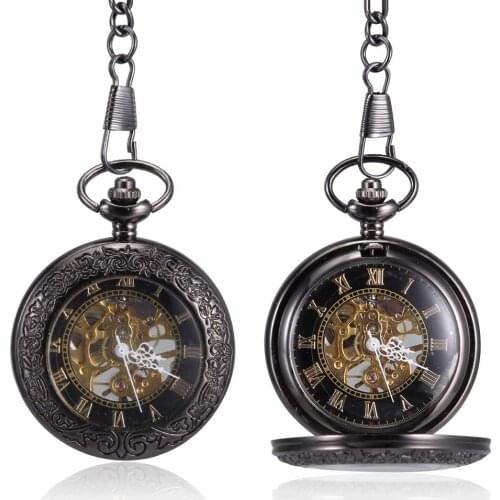 Men Women Quartz Pocket Watch Retro Glass Rome Number Dial with Chain LL@17
