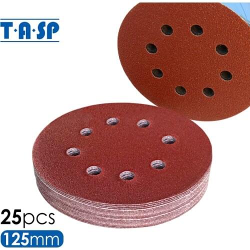 TASP 25pcs 125mm 5" Orbital Sander Sandpaper Wet & Dry Aluminum Oxide Abrasive Sanding Disc Tools Hook & Loop with Grits 60~1500