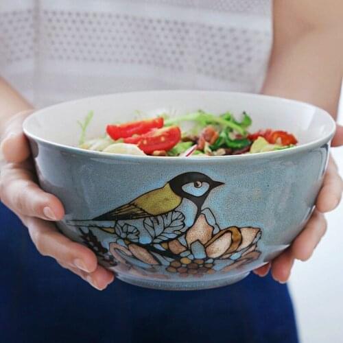 8-inch large soup bowl Creative household large bowl Ceramic bowl Fruit salad bowl Individual Western soup bowl tableware