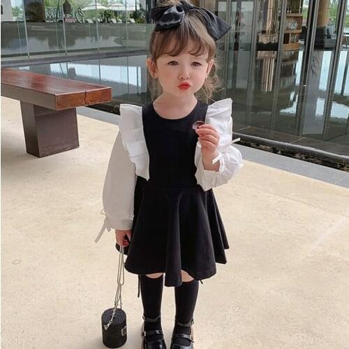 Girls' Autumn Dress 2021 Autumn New British Style Cute Temperament Flying Sleeve Dress Childrens Casual Crew Neck Dress