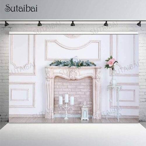 Merry Christmas Backdrop Xmas Tree Winter Fireplace Candle Wall Background Photo Studio Photophone Wallpaper Photozone Decor