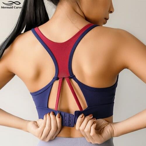 Mermaid curve Contrast Built-in Cups Sports Bra Powerfully Supportive Running Bras Push up Adjust Hem Size Gym Fitness Bra Top