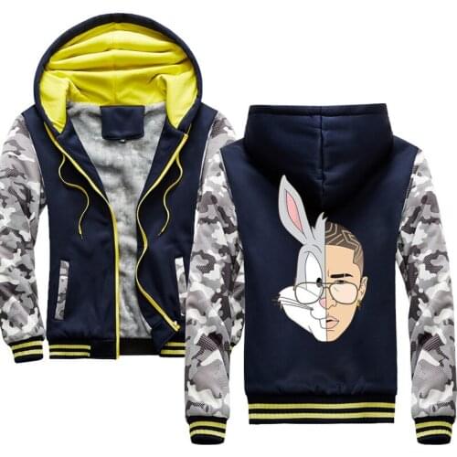 Bad Bunny Hoodies Men Winter Thick Mens Jacket Streetwear Vintage Outwear Warm Harajuku Clothing Male Tracksuit Hipster Kawaii