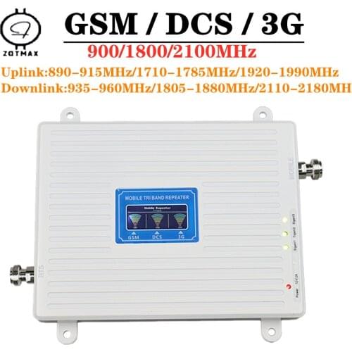 ZQTMAX 2G 3G 4G Tri Band Repeater GSM Signal Booster 900 1800 2100 UMTS LTE Cellular Mobile Signal Amplifier