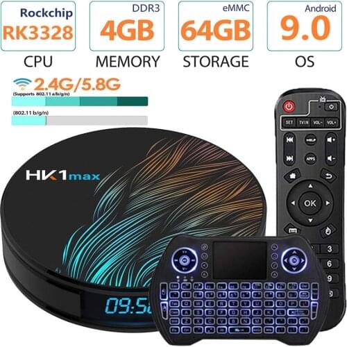 HK1 MAX Android 9.0 TV Box 16GB 32GB 64GB Player 4K Google Voice Assistant Netflix Youtube Quad Core 2.4GHz /5GHz Dual Wifi BT