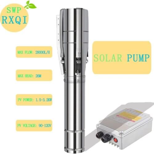 SOLAR WATER PUMP 6" DC Solar Centrifugal Pump 1300w or 2HP Max flow 28000L/H Max head 26m Outlet 3" Solar Submersible Pump