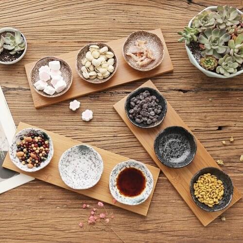 Japan Style Ceramic Snack Plates Creative 3pcs Dish Plates with Bamboo Tray Sushi Sauce Plates Nuts/Desserts Plate Tableware