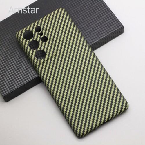 Amstar Real Green Carbon Fiber Protective Case for Samsung Galaxy S21 Ultra Ultra-thin Anti-fall Buniess Aramid Fiber Hard Cover