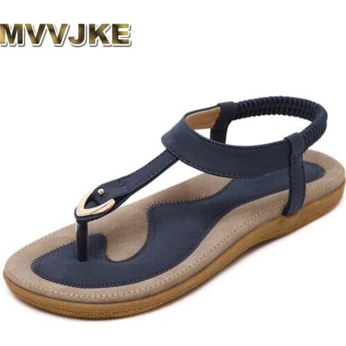 MVVJKE Summer Shoes Leather Women sandals Bohemia comfortable non-slip soft bottom flat women flip flops sandals plus size 42