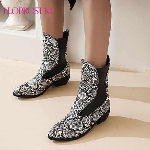 Lloprost ke 2020 Autumn Womens Ankle Boots Ladys Sexy Round Toe Block Heel Bootie Snake Print Casual Cowboy Western Boots