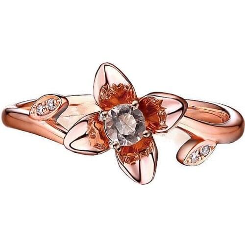 Solid 10k Rose Gold Women Ring 4.5MM Round Cut Natural Morganite Diamonds Wedding Ring Fine Jewelry Cute Romantic Flower