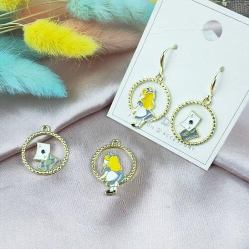 ApeUr 10pcs Alice Girl Playing cards Enamel Charms Bracelet DIY Pendant Hollow-out Metal Charms Earring Jewelry Accessories