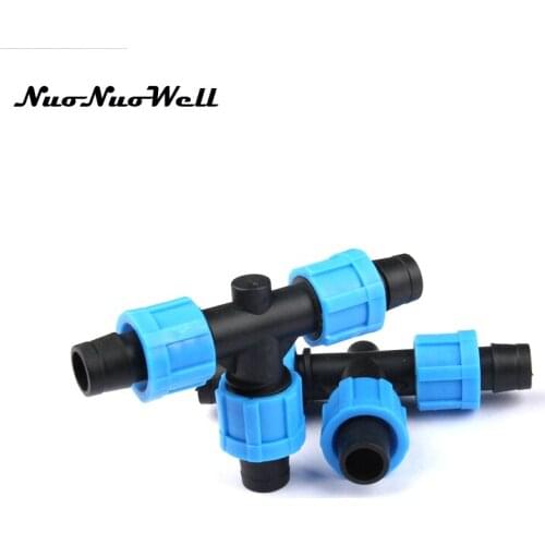 20pcs NuoNuoWell Wholesale 5/8" 16mm Lock Tee Connector Drip Tape Fittings for Garden Farm Drip Irrigation Soft Hose Adapter